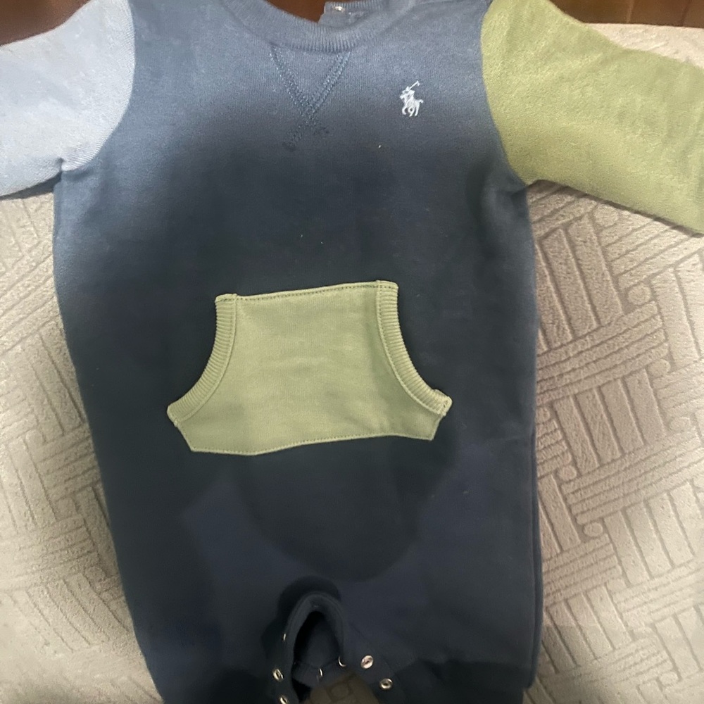 Polo Ralph Lauren Baby Blue Colourblock Coverall Romper